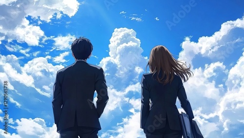 The backs of young office workers