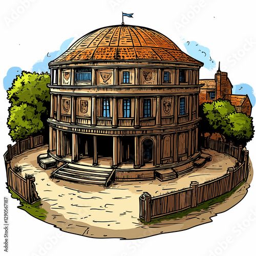Φωτογραφία Vector comic hand-drawn illustration of the Globe Theatre