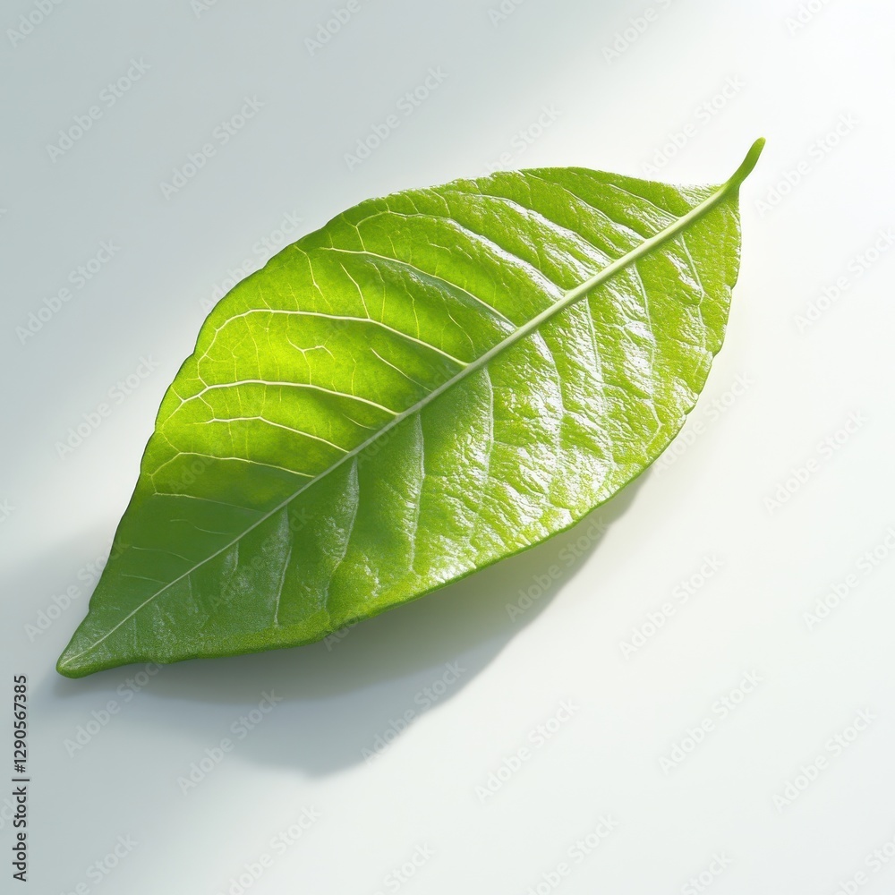 Obraz premium Detailed image of fresh bergamot leaf on reflective surface softly lit