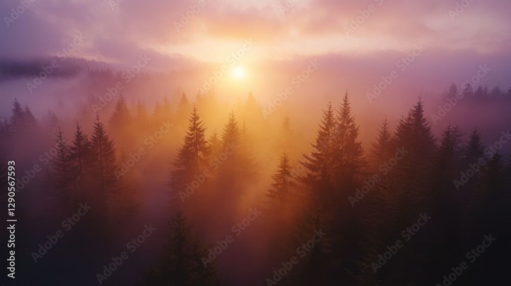 Misty Sunrise in the Coniferous Forest Misty Sunrise in the Coniferous Forest