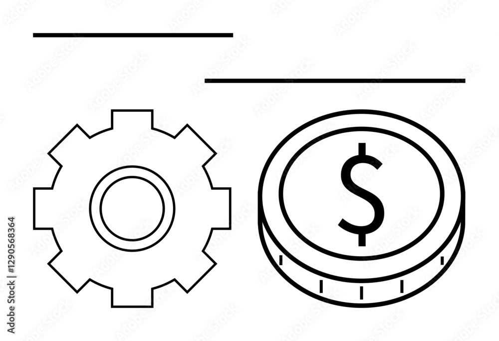 Gear and coin with dollar sign combine to symbolize workflow efficiency, profit generation, and economic balance. Ideal for finance, productivity, growth strategies, investments, economy, income Gear and coin with dollar sign combine to symbolize workflow efficiency, profit generation, and economic balance. Ideal for finance, productivity, growth strategies, investments, economy, income