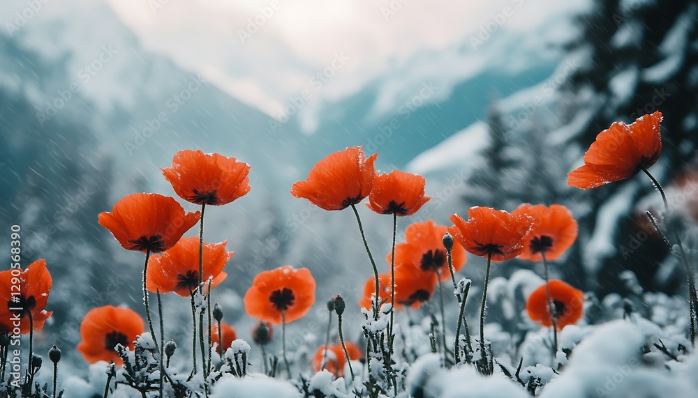 Obraz premium Snowy poppies mountain scenery