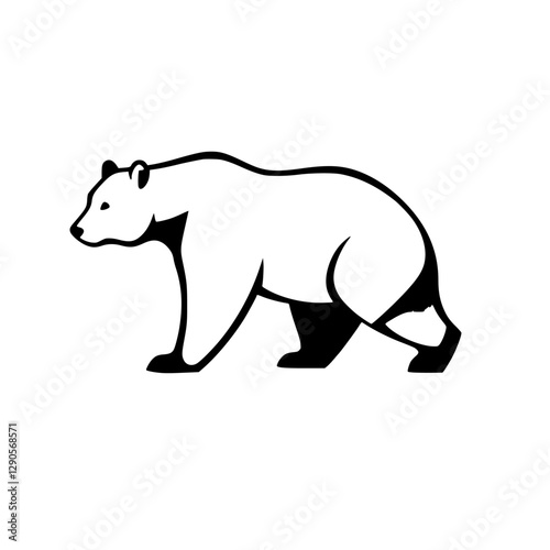 Bold Monochrome Graphic Illustrative Sketch of a Polar Bear on a White Background. Minimalist Silhouette of the bear in motion.