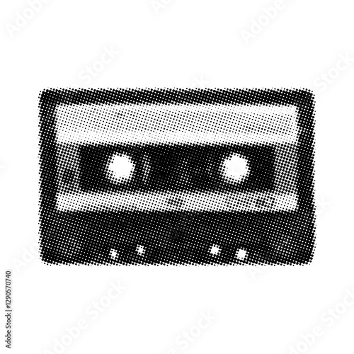 Retro cassette in halftone style,collage design element in trendy magazine style