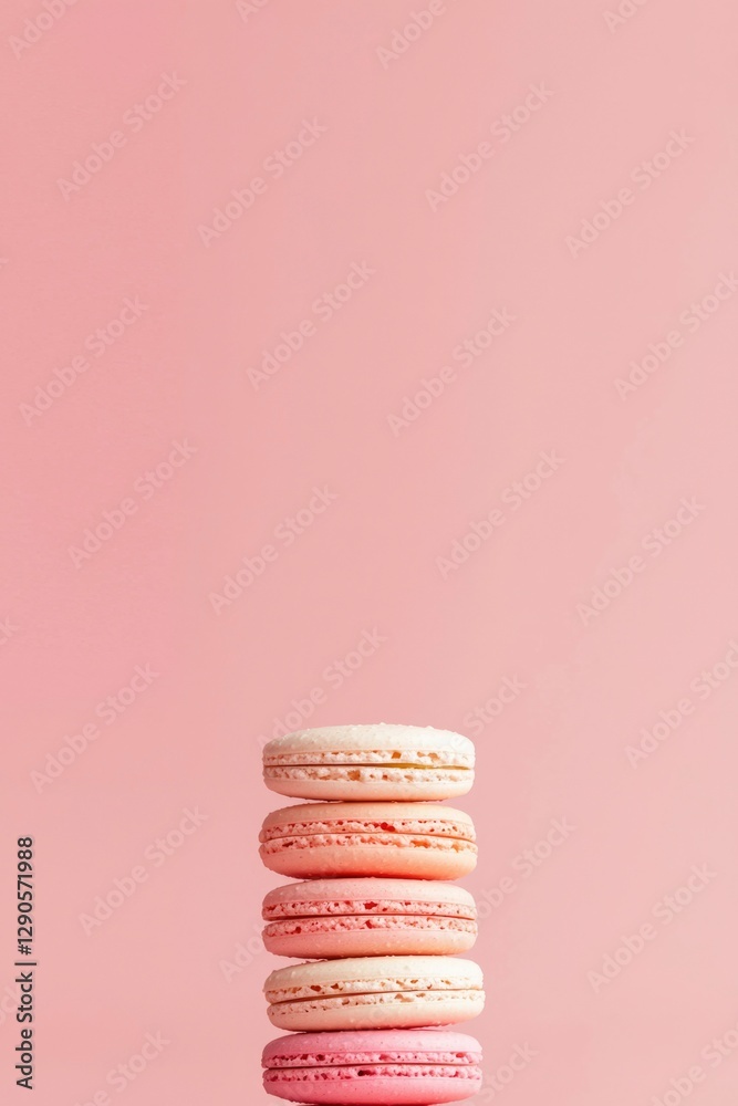 Macarons Stack on Pink Backdrop for dessert ads, web banner or social media Macarons Stack on Pink Backdrop for dessert ads, web banner or social media