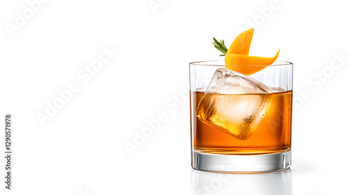 Old fashioned cocktail drink isolated on white background