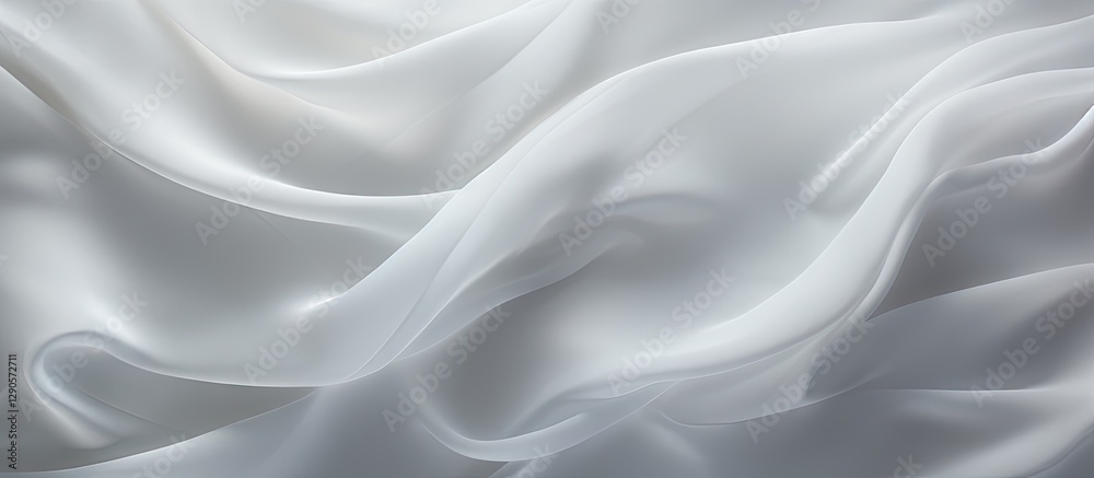 Fototapeta premium Crumpled white silk fabric with soft curves and subtle texture flowing elegantly across the frame, creating a serene and sophisticated backdrop.