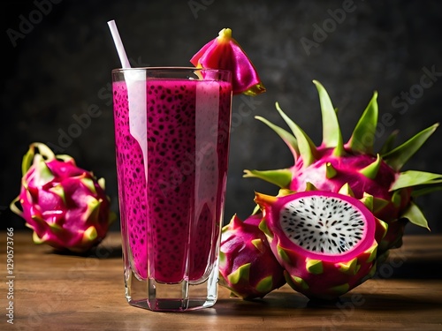 a glass of dragon fruit juice