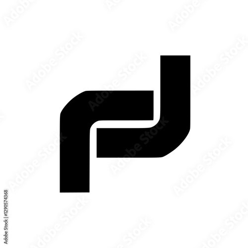 Abstract minimalist logo with a black geometric shape against a white background.