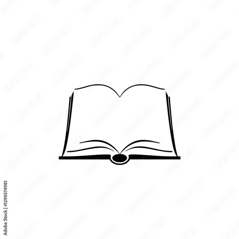 Open Book in a Minimalist, Clear, and Simple style, a Black and White book open on a white background. Open Book in a Minimalist, Clear, and Simple style, a Black and White book open on a white background.