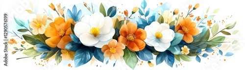 Wallpaper Mural Watercolor Floral Arrangement with Orange and White Flowers Torontodigital.ca