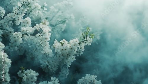 Misty Spring Blossoms in Garden