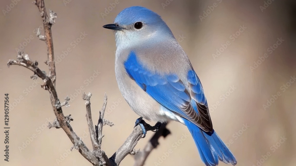 Exquisite Bluebird Perched Gracefully on Bare Branch Against Subtle Background