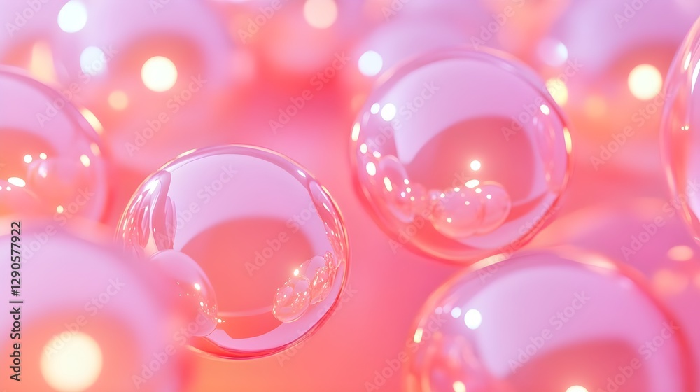 Close-up of Shimmering Pink Bubbles on Soft Background with Gentle Light Close-up of Shimmering Pink Bubbles on Soft Background with Gentle Light