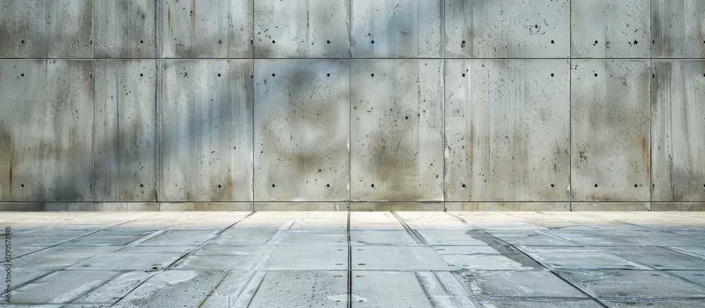 Textured gray concrete wall with subtle patterns and shadows, featuring ample copy space on the lower section for versatile design use.