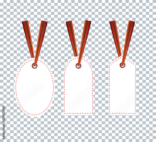 Set of Blank Price Tags with Red Strings – Oval and Rectangular Labels on Transparent Background