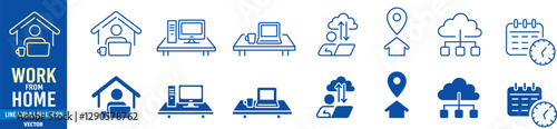 Working from home, remote work, icon set. 