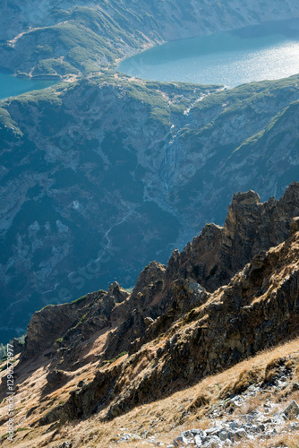 Obraz na płótnie Travel along a marked mountain trail in the High Tatras. Landscape of high mountains.
w salonie