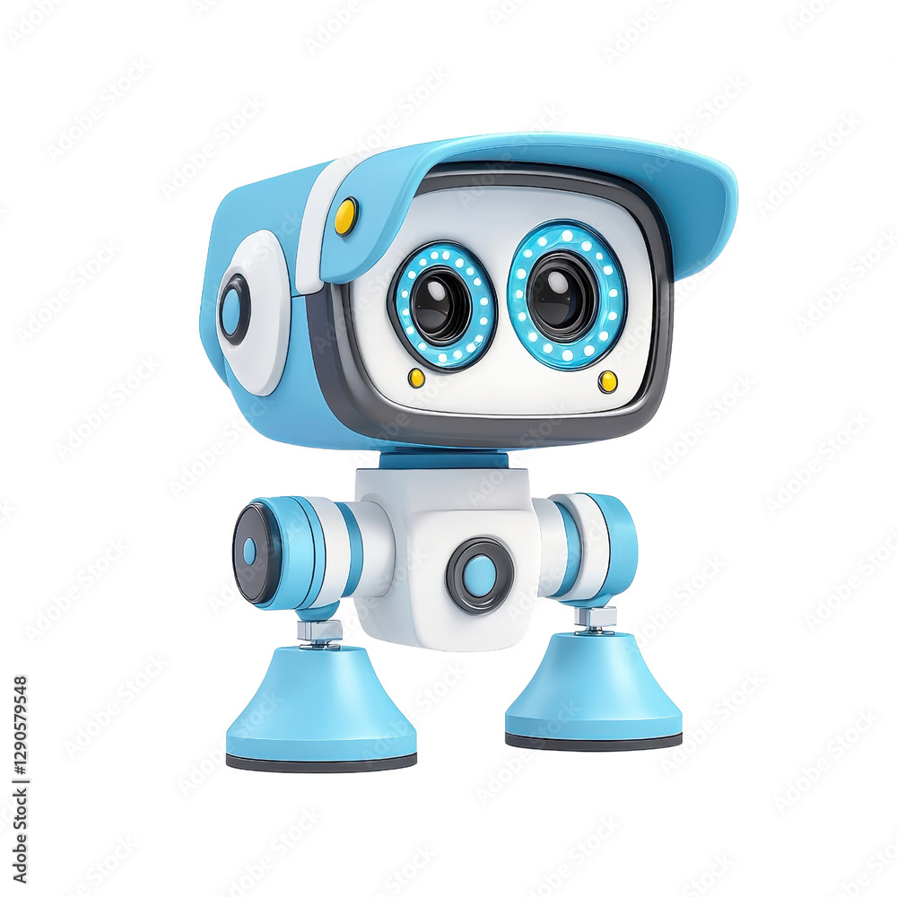 Fototapeta premium 3D cartoon-style security camera character, playful and fun, isolated on white background. PNG