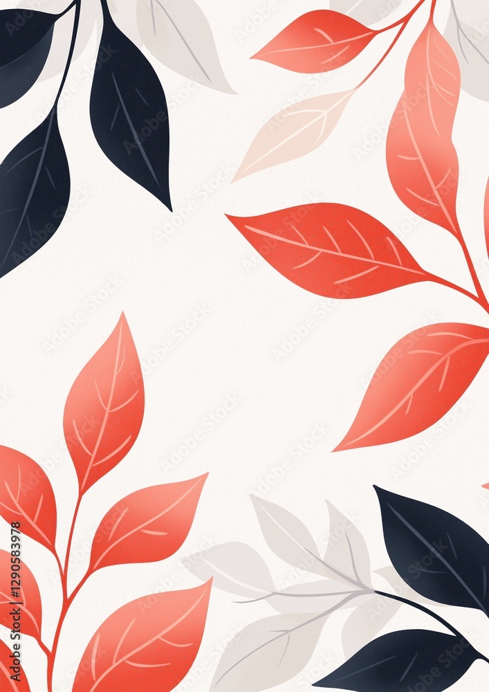 Obraz premium Seamless pattern of red and black leaves on a white background. the leaves are arranged in a repeating pattern, with each leaf having a different shape and size.