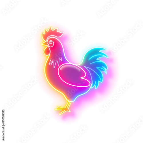 Chicken holographic 3D icon. neon symbol vector illustration isolated on white background. Generative AI photo