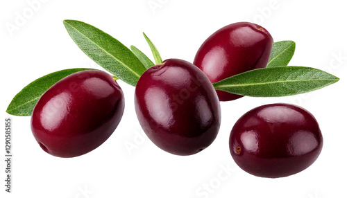 Freigestellte Kalamata Oliven: Dunkelviolett, mandelförmig und aromatisch, ideal für Salate, Antipasti und mediterrane Gerichte aus Griechenland

