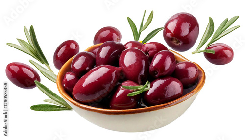 Freigestellte Kalamata Oliven: Dunkelviolett, mandelförmig und aromatisch, ideal für Salate, Antipasti und mediterrane Gerichte aus Griechenland
