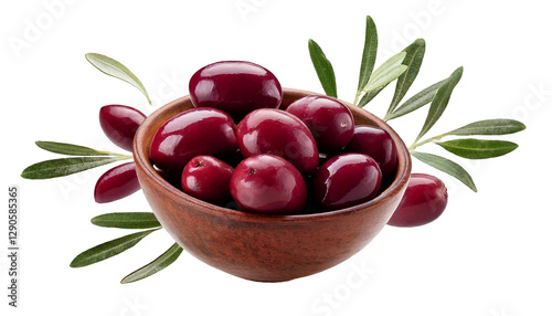 Freigestellte Kalamata Oliven: Dunkelviolett, mandelförmig und aromatisch, ideal für Salate, Antipasti und mediterrane Gerichte aus Griechenland

