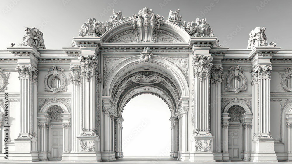 Obraz premium Ornate white stone archway, grand architectural detail.