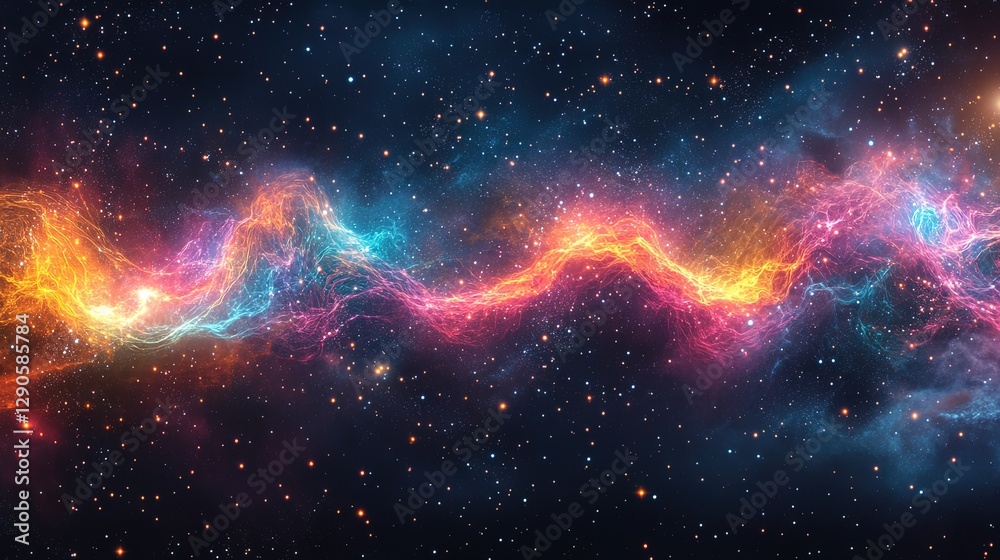 Obraz premium Futuristic cosmic background with glowing star constellations, deep space colors, and energy waves 