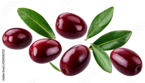 Freigestellte Kalamata Oliven: Dunkelviolett, mandelförmig und aromatisch, ideal für Salate, Antipasti und mediterrane Gerichte aus Griechenland
