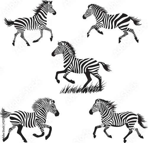 Silhouette of Running Zebra Dynamic Pose