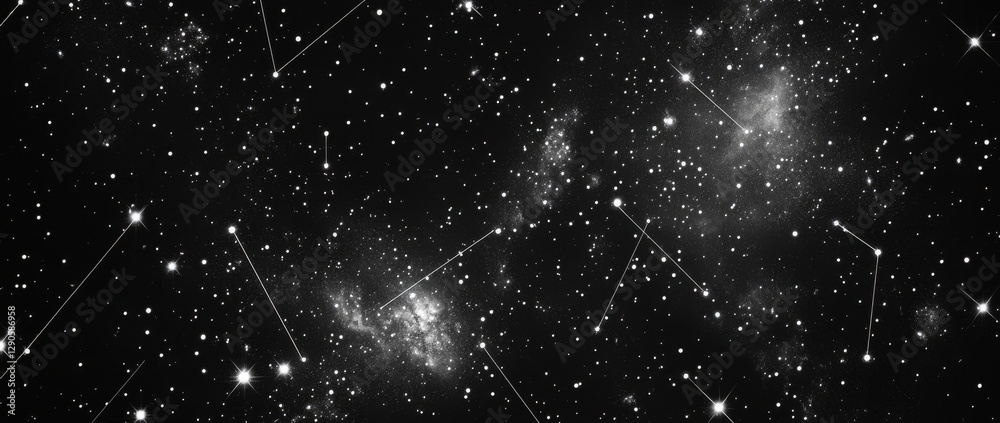 Obraz premium Hyper-realistic depiction of stars and constellations forming a C on a black background with connecting lines