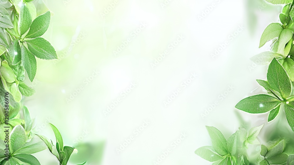 Vibrant Green Leaves Frame on Bright Background Vibrant Green Leaves Frame on Bright Background