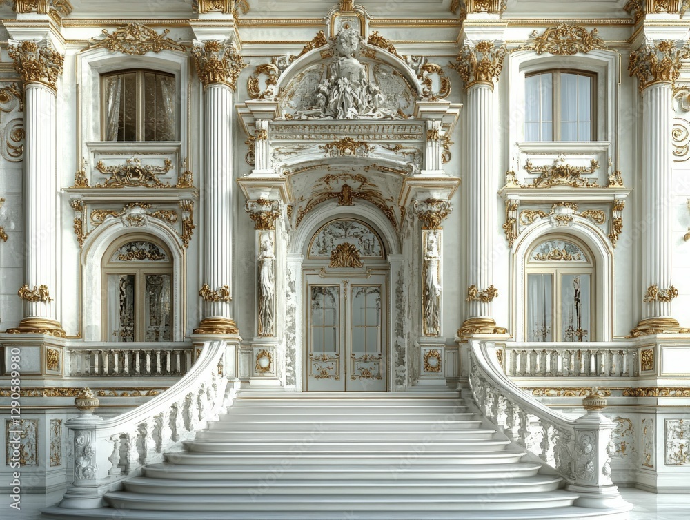 Fototapeta premium Grand staircase, ornate gold details, palace entrance.