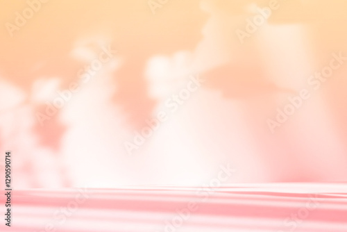 Fototapeta Naklejka Na Ścianę i Meble -  Abstract pink color gradient studio background for product presentation. Empty room with shadows of flowers and plant leaves. 3d orange room with copy space. Summer concept. Blurred backdrop