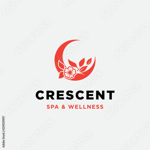 Crescent Moon with flower and leaf for spa wellness logo design