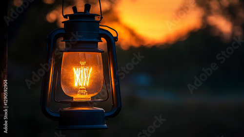 Flat electric lantern lamp lights fitting illuminator technology light bulb electricity vector illustration.