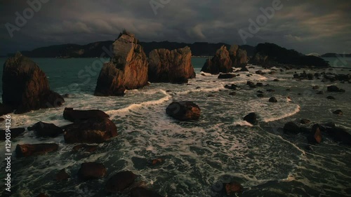 Hashigui iwa Rocks At Sunset, Wakayama Japan photo