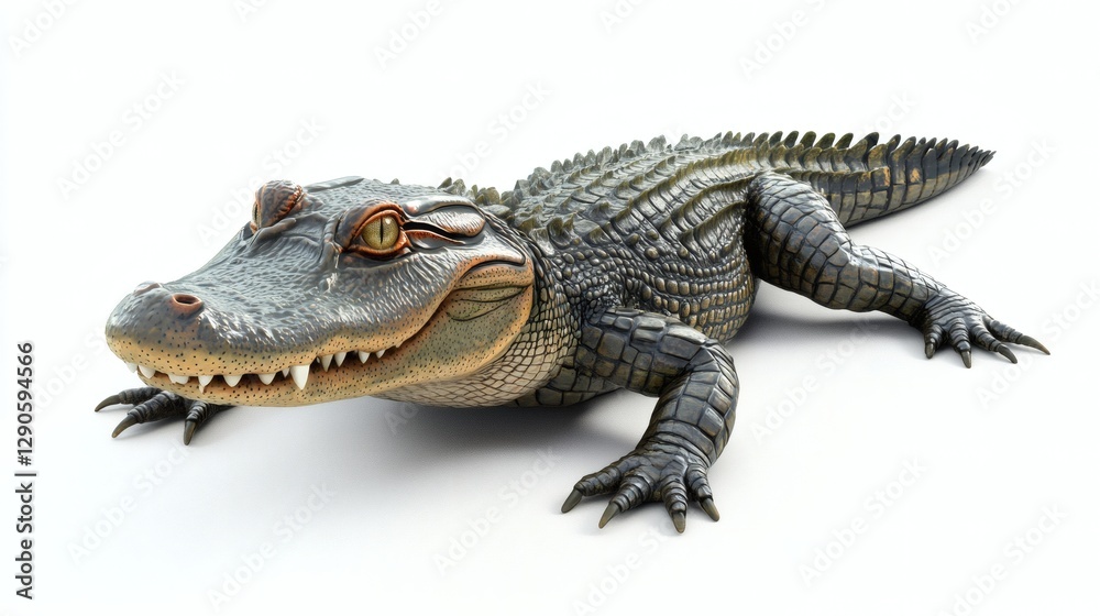 Fototapeta premium Detailed Portrayal of a Realistic Alligator on White Background