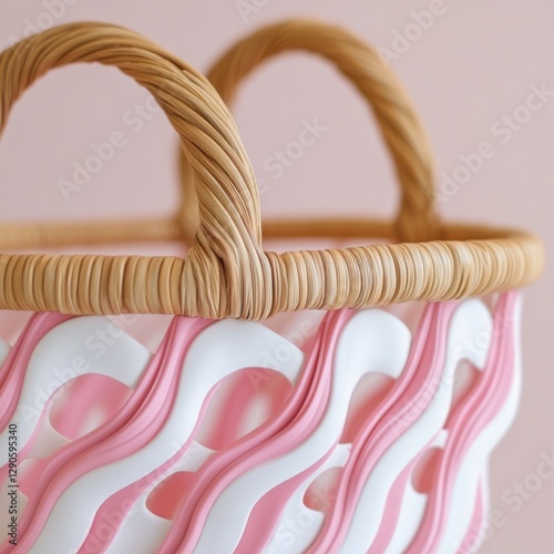Pink and white wavy patterned Easter basket mouth