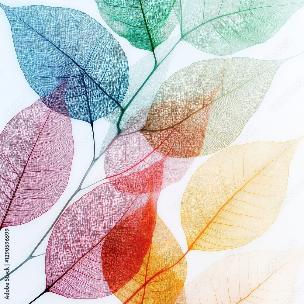 Obraz premium Translucent xraystyle leaves in various colors on white background