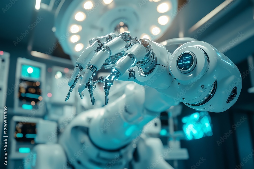 Advanced robotic arm in a futuristic laboratory performing precision tasks during research development Advanced robotic arm in a futuristic laboratory performing precision tasks during research development