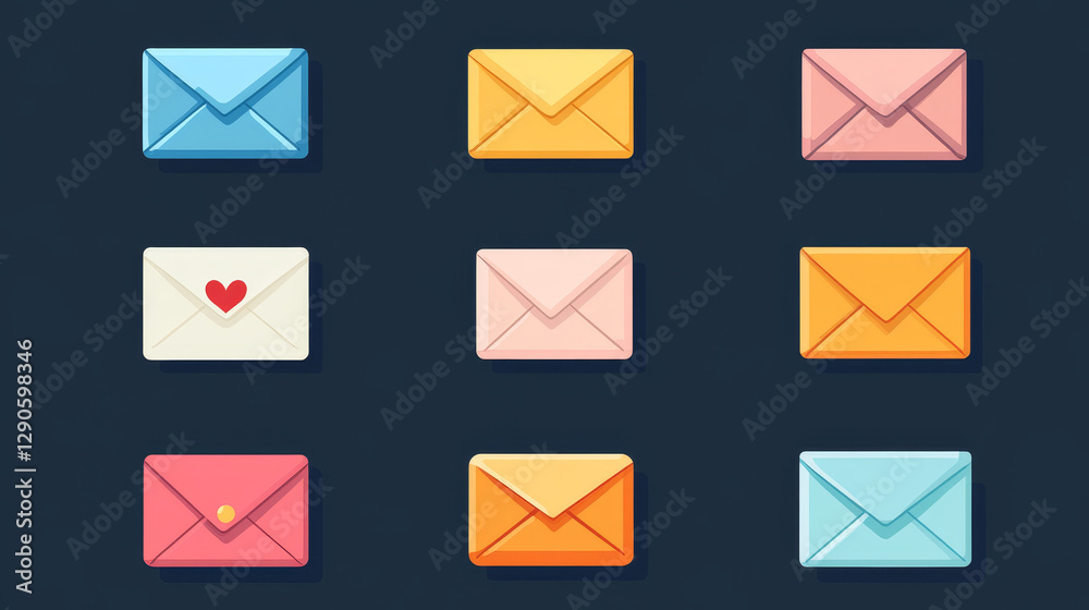Email envelope cover icons communication correspondence blank cover address design paper empty card writing message vector illustration. Email envelope cover icons communication correspondence blank cover address design paper empty card writing message vector illustration.