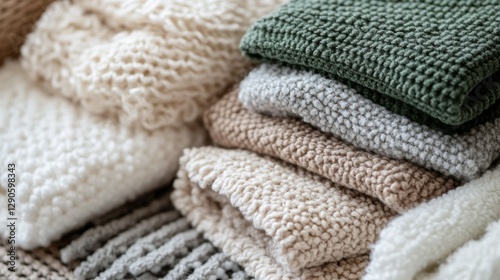 Beige, gray, green, and white cleaning cloths made of microfiber, cotton, and natural materials.