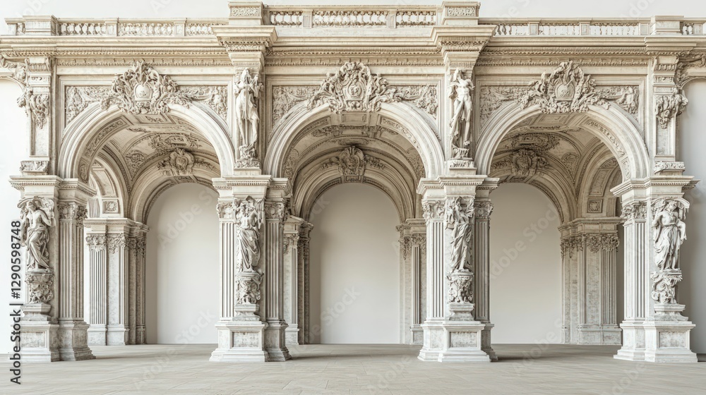 Obraz premium Elegant stone arches adorn grand hall interior.