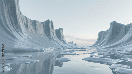 Eine schmelzende sich zurückziehende Eislandschaft .Klimawandel . KI Generated photo