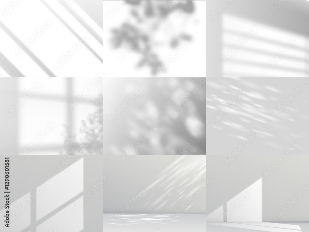 Set of illustrations featuring backgrounds with window shadows, glare or tree branches.