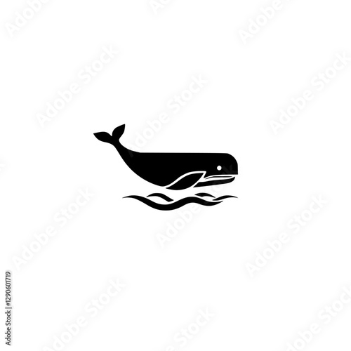 Silhouette of a whale swimming in a simplistic minimalist style.