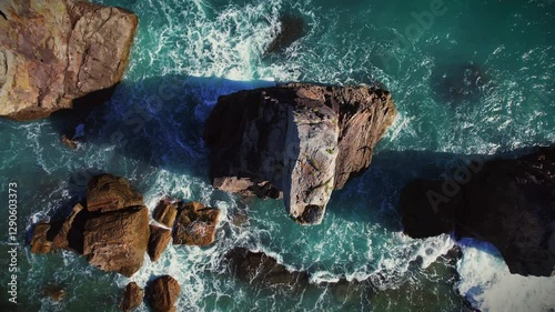 Aerial Of Hashigui iwa Rocks, Wakayama Japan photo
